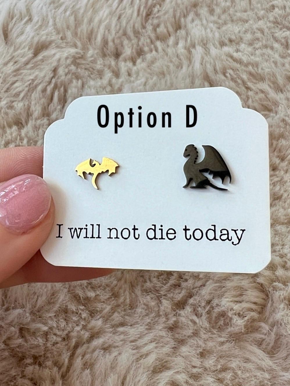I Will Not Die Today Gold and Black Dragon Stud Earrings, Hypoallergenic Stainless Steel Jewelry, Romantasy Book, Dragon Rider