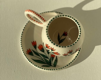 FLOWERS Espresso Cup,espresso cup set, Aesthetic Mug Cute Floral Mug, Housewarming New Home Gift, Cottage core mug, Mom birthday