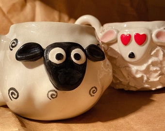Lambs in Love Handmade Mug SET, Lamb Mug, Couple Mug, Stoneware Mug Set, Handmade Ceramic Mug, Pottery Mug, Cute Ceramic Mug