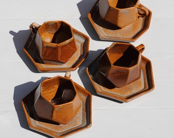 Cubiform Mug SET, Aesthetic Mug, Espresso Cup Set, Stoneware Mug Set, Handmade Ceramic Mug, Pottery Mug, Ceramic Tea Cup