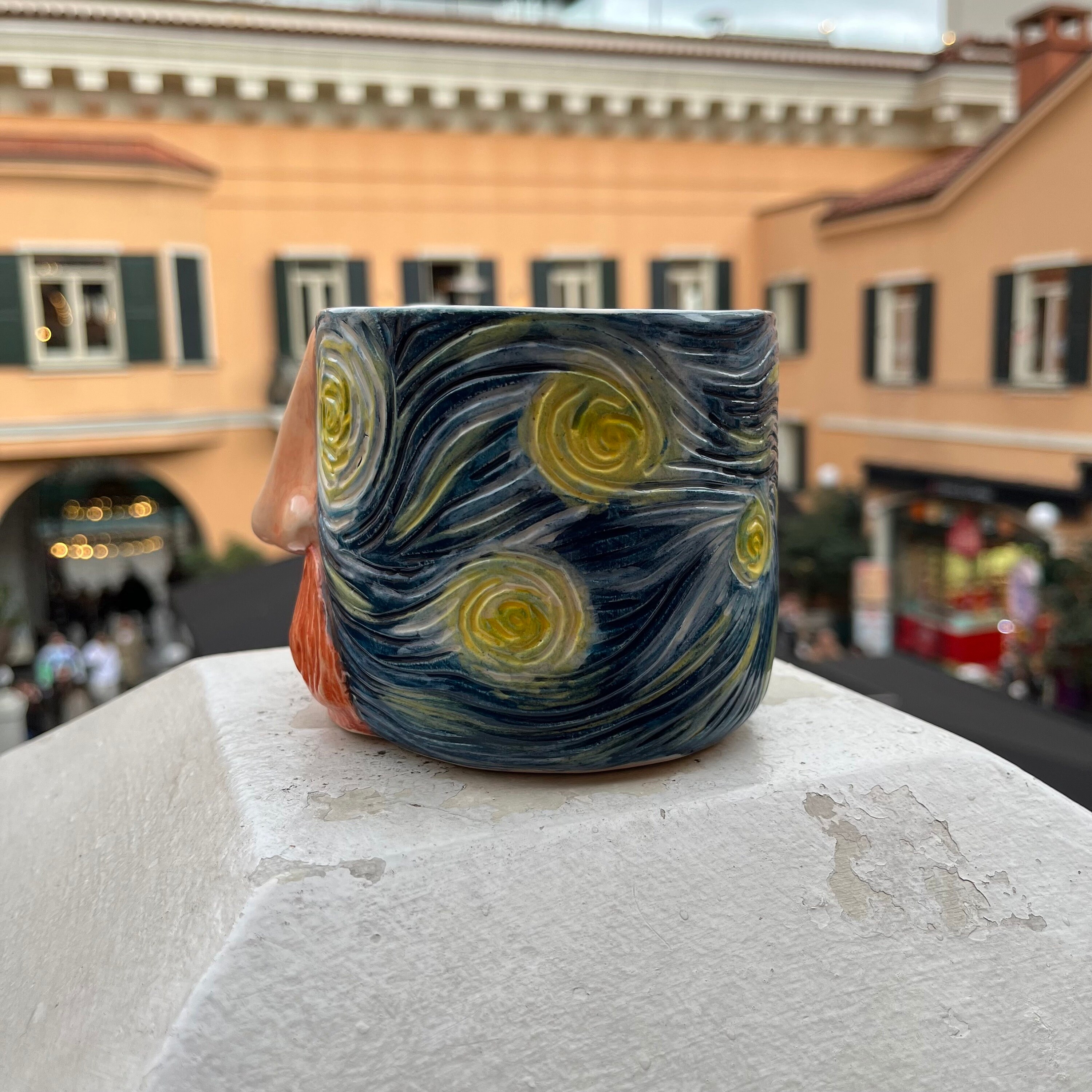 Van Gogh Mug With Broken Handle Starry Night Mug, Personalized Art Gift, Stoneware Mug, Handmade