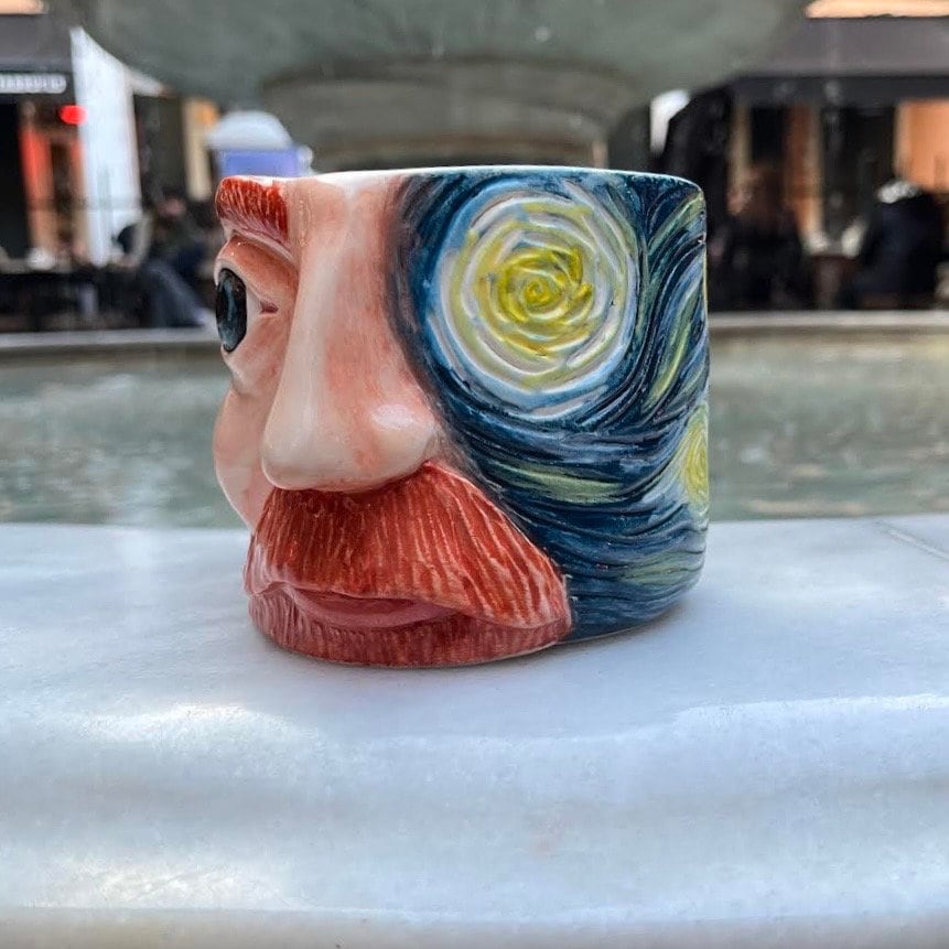 Van Gogh Mug With Broken Handle Starry Night Mug, Personalized Art Gift, Stoneware Mug, Handmade