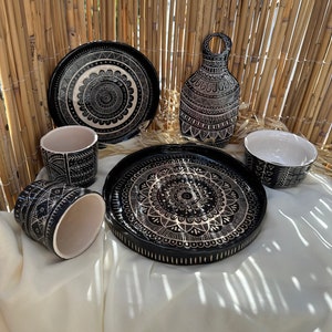 Mandala Ceramic Plate Set, Handmade Personalized Pottery Dinnerware, Handmade Ceramic Dinner Plate, House Warming Gift, Kitchen Decor WHOLE SET