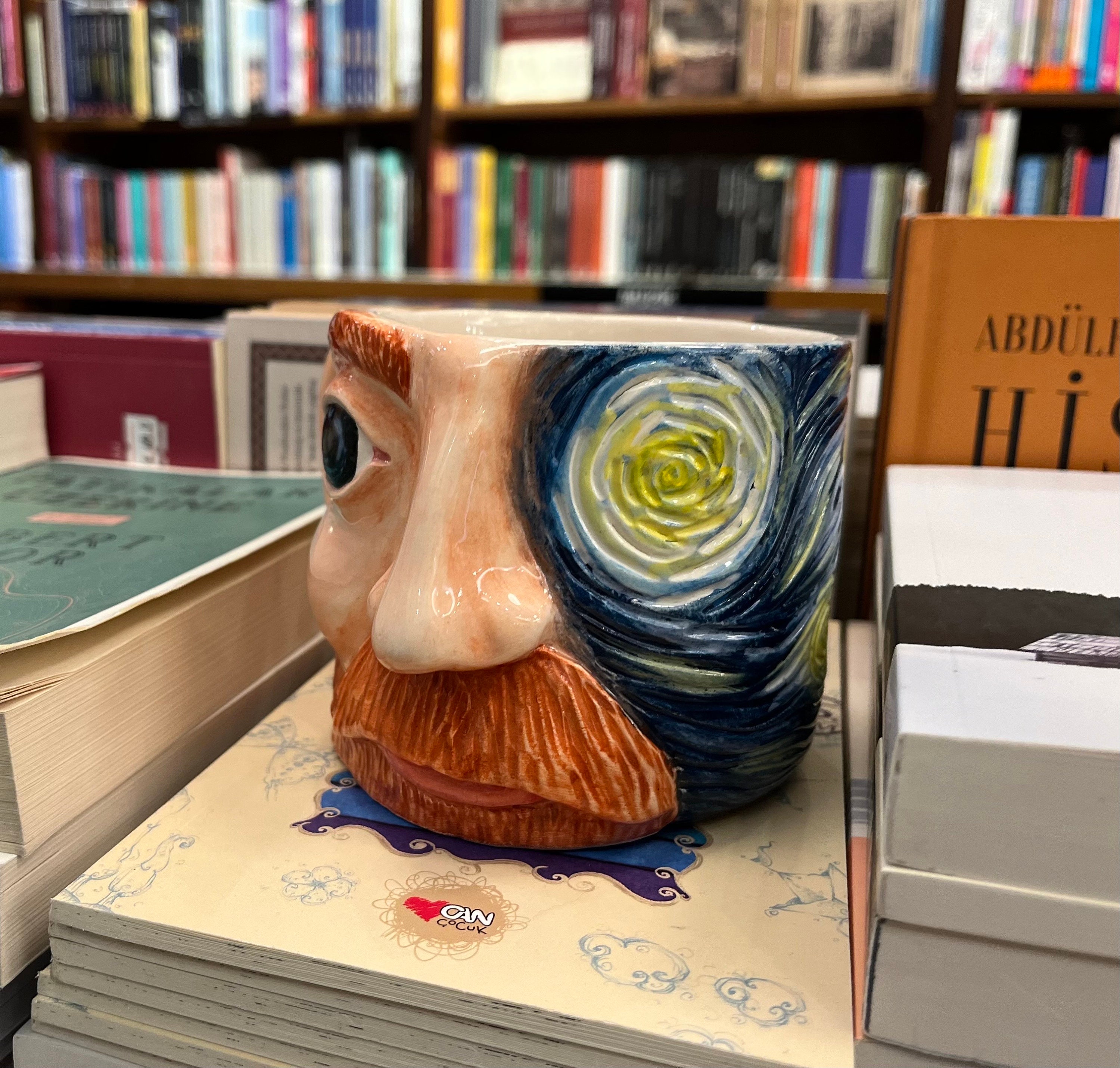 Van Gogh Mug With Broken Handle Starry Night Mug, Personalized Art Gift, Stoneware Mug, Handmade