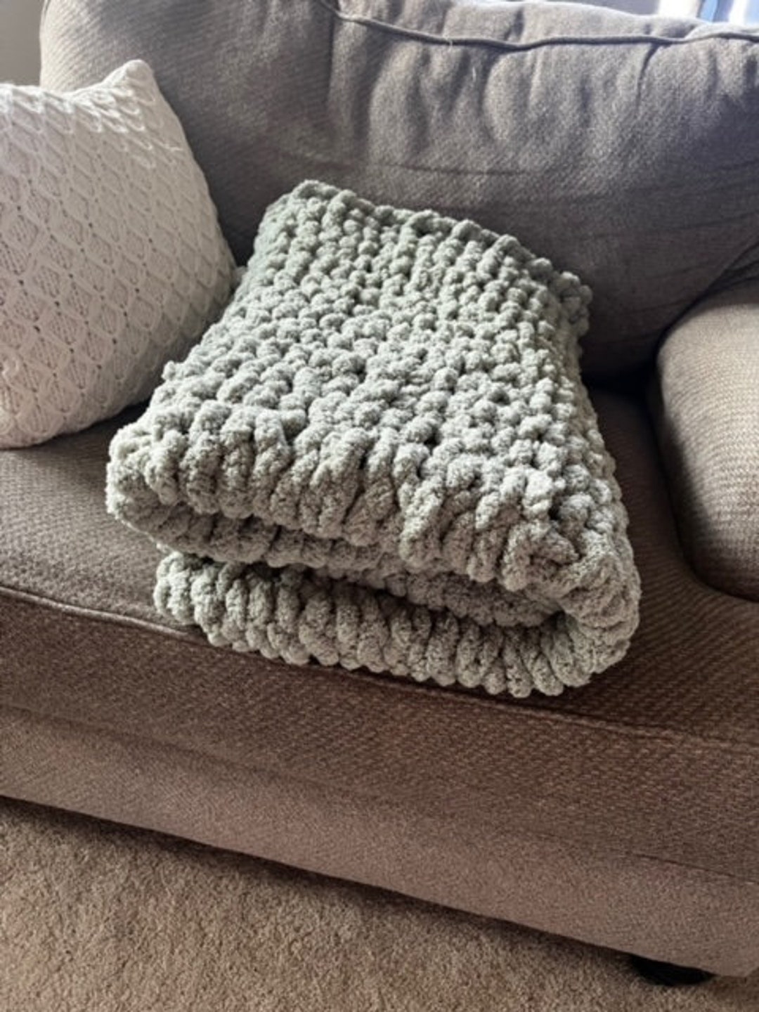 Chunky Sage Green Chenille Blanket Etsy