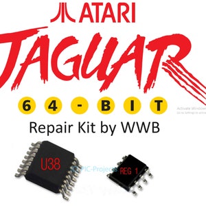 May include: A repair kit for the Atari Jaguar 64-bit video game console. The kit includes two integrated circuits, one labelled "U38" and the other labelled "REG 1".