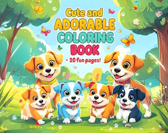 Dog Coloring Book | 20 Puppy Breed Pages (Digital PDF)