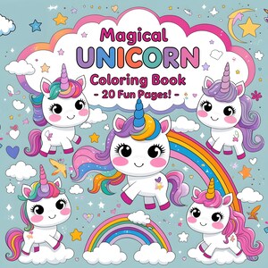 Magical Unicorn Coloring Pages | 20 Cute Printable Sheets for Kids | Digital Download Unicorn Coloring Book | Birthday Activity