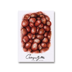 Châtaignes grillées - impressions d'art - illustration aquarelle, cosy, décors cuisine, affiche, décoration, A5, livraison gratuite