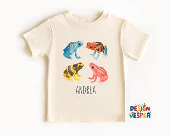 Personalized Dart Frog Toddler Shirt, Custom Name Frog Lover Tee, Cute Frogs Toddler Shirt Birthday Kids Gift, Natural Kids Clothes