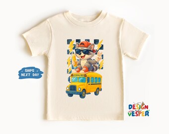 Cool Raccoon School Bus Toddler Shirt, First Day of School Tee for Boys, Fun Toddler School Outfit, Cartoon Raccoon Back to School Shirt