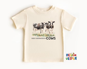 Easily Distracted By Cows Toddler Shirt, Cute Farm Kids Tee, Free Range Country Kids Shirt, Funny Cow Toddler Tee, Cow Lover Kids Gift