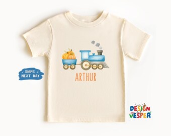 Personalized Pumpkin Patch Train Toddler Shirt, Custom Halloween Train Kids Shirt, Fall Toddler Tee, Boys Train Shirt, Train Lover Kids Gift