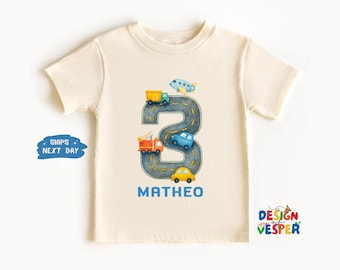 Personalized Transportation Vehicles Birthday Toddler Shirt, Custom Boys Vehicles Birthday Kids Shirt, Transportation Theme Birthday Tee