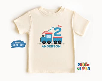 Personalized Choo Choo I'm 2 Toddler Tee, Custom Name Train Kids Shirt, Birthday Kids Gift, Natural Toddler Tee, Funny Birthday Shirt