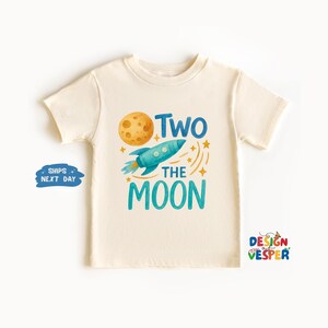Two The Moon Toddler Shirt, Cute Outer Space Rocket Kids Shirt, Birthday Kids Tee, Retro Boho Natural Toddler Tee, Funny Birthday Kids Gift