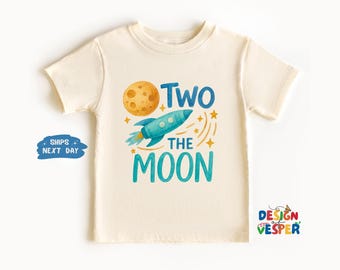 Two The Moon Toddler Shirt, Cute Outer Space Rocket Kids Shirt, Birthday Kids Tee, Retro Boho Natural Toddler Tee, Funny Birthday Kids Gift