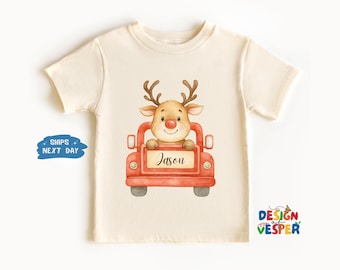 Personalized Reindeer Christmas Toddler Shirt, Custom Christmas Kids Shirt, Cute Reindeer Toddler Tee, Christmas Gift, Xmas Kids Tee