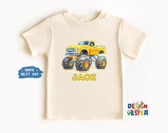 Personalized Monster Truck Toddler Shirt, Custom Monster Truck Kids Shirt, Truck Lover Kids Tee, Monster Truck Gift, Retro Toddler Tee