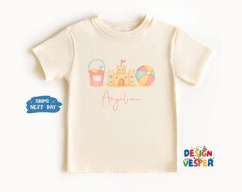 Personalized Girls Summer Beach Toddler Shirt, Custom Girls Sandcastle Name Kids Shirt, Custom Girls Vacation Shirt, Cute Girls Gift
