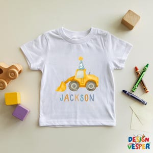 Personalized Construction Birthday Toddler Shirt, Custom Bulldozer Kids Shirt, Construction Lover Kids Tee, Birthday Boy Kids Gift White