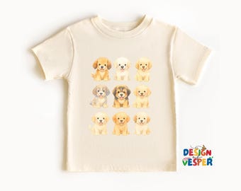 Cute Puppy Faces Toddler Shirt, Dog Lover Kids Tee, Adorable Dog Breed Shirt For Boys And Girls, Natural Toddler Tee