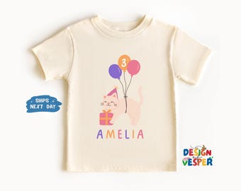 Personalized Cat Birthday Toddler Shirt, Custom Cat Birthday Girls Shirt, Kitten Birthday Shirt, Cute Girls Birthday Gift, Cat Lover Tee