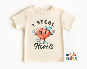 I Steal Hearts Valentine Toddler Shirt, Cute Heart Love Tee for Kids, Simple Valentines Day Outfit, Sweet Gift, Funny Valentine Kids Shirt