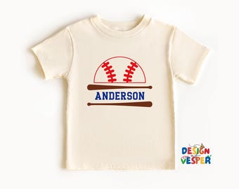 Personalized Baseball Toddler Shirt, Custom Name Sports Outfit For Kids, Cute Baseball Theme Shirt For Boys