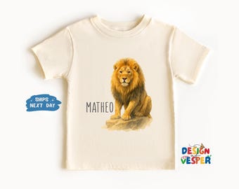 Personalized Lion Toddler Shirt, Custom Boys Name Shirt, Lion Lover Boy Shirt, Birthday Kids Gift, Educational African Lion Species Kids Tee