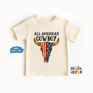 All American Cowboy Toddler Shirt, Patriotic Western Kids Tee, Bull Skull USA Flag Shirt, Country 4th of July Outfit, Southern Clothes