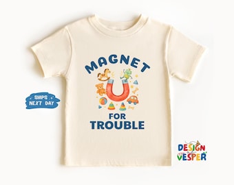 Camiseta infantil "Imán para problemas", divertida, natural, ropa infantil, regalo infantil, moderna