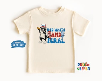 Red White and Feral Toddler Shirt, Funny Raccoon Kids Shirt, Matching 4th of July Toddler Tee, Patriotic Raccoon Kids Tee, Animal Kids Gift