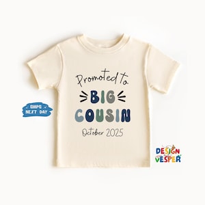 Promoted to Big Cousin Natural Toddler Shirt, Pregnancy Announcement Kids Shirt, Personalized Family Kids Tee, Retro Cousin Toddler Tee