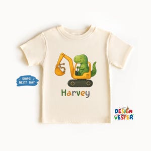 Personalized Dinosaur Excavator Toddler Shirt, Custom Birthday Kids Shirt, Dinosaur Lover Toddler Tee, Construction Kids Tee, Birthday Gift