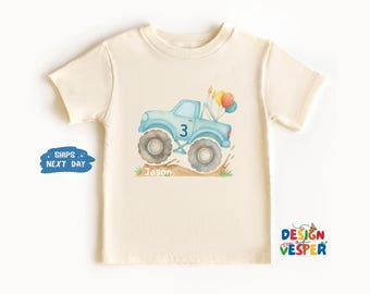 Personalized Monster Truck Birthday Toddler Shirt, Custom Name Monster Truck Kids Shirt, Monster Truck Lover Gift, Boys Birthday Truck Tee