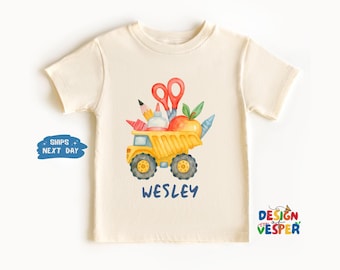 Personalized Back To School Dump Truck Toddler Shirt, Custom Construction Name Boys School Kids Shirt, Cute  School Gift, Natural Kids Tee
