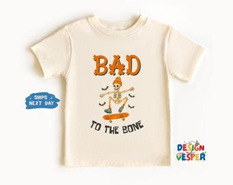 Bad To The Bone Halloween Toddler Shirt, Skeleton Halloween Kids Shirt, Skateboard Kids Tee, Funny Toddler Tee, Halloween Kids Gift