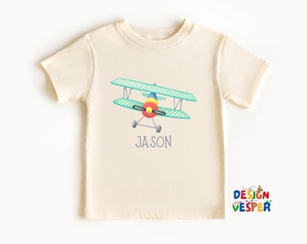 Personalized Airplane Toddler Shirt, Cute Plane Kids Tee, Custom Name Aviation Shirt, Airplane Lover Gift For Toddlers