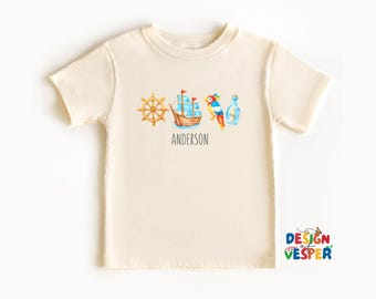 Personalized Pirate Toddler Shirt, Custom Pirate Ship Parrot Compass Tee, Ocean Adventure Kids Shirt, Cute Name Seaside Outfit, Best Gift