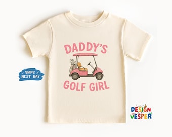 Daddy's Golf Girl Shirt, Cute Dad And Me Toddler Tee, Father Daughter Pink Golfing Tee, Cute Pink Golf Cart, Boho Natural Kids Youth Shirts