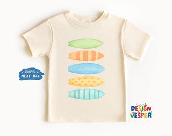 Pastel Surfboard Toddler Shirt, Minimalist Beach Kids Tee, Soft Natural Surf Vibes Toddler Tee, Summer Vacation Shirt for Boys or Girls