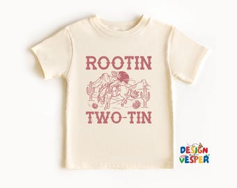 Rootin Two-Tin Toddler Shirt, Second Birthday Retro Kids Shirt, Western Rodeo 2nd Toddler Tee, Cowgirl Kids Shirt, Funny Birthday Gift