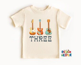 Rock Music 3rd Birthday Toddler Shirt, Guitar Rocker Kids Tee, Three Years Old Birthday Outfit, Rock and Roll Party Shirt, Birthday Gift