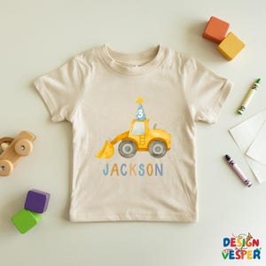 Personalized Construction Birthday Toddler Shirt, Custom Bulldozer Kids Shirt, Construction Lover Kids Tee, Birthday Boy Kids Gift Natural