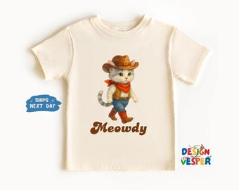 Meowdy Cowboy Cat Toddler Tee, Western Cat Shirt for Kids, Retro Natural Toddler Shirt, Western Toddler Tee, Cowboy Shirt, Animal Tee