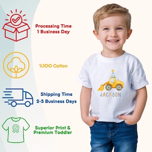 Personalized Construction Birthday Toddler Shirt, Custom Bulldozer Kids Shirt, Construction Lover Kids Tee, Birthday Boy Kids Gift bild 2