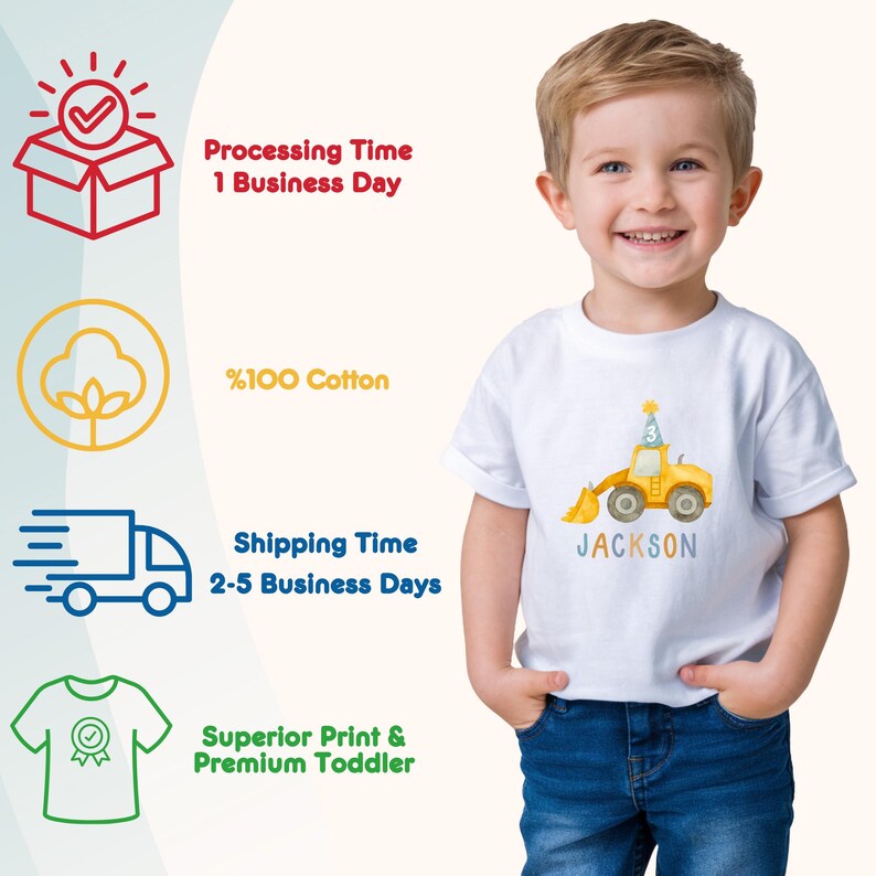 Personalized Construction Birthday Toddler Shirt, Custom Bulldozer Kids Shirt, Construction Lover Kids Tee, Birthday Boy Kids Gift bild 2