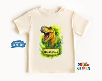 Personalized Dinosaur Toddler Shirt, Custom Name Trex Kids Shirt, Customized Kids Gift, Cute Dinosaur Toddler Tee, Natural Kids Tee