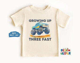 Personalized Birthday Boys Monster Truck Toddler Shirt, Growing Up Two Fast 3nd Birthday Party Kids Tee, Truck Lover Kids Gift